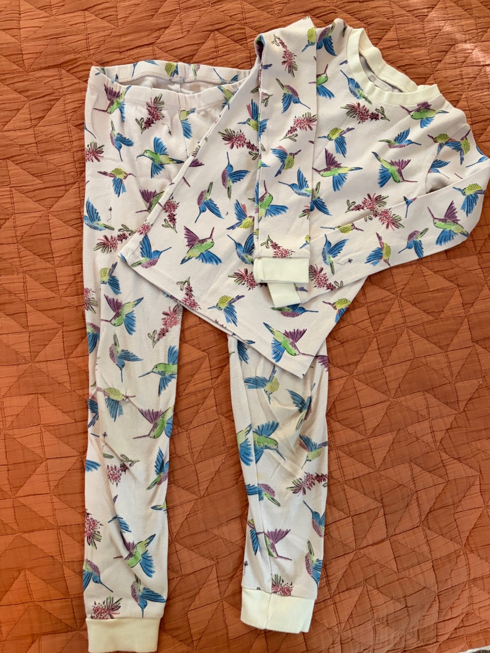 Burt's Bees Hummingbird Pajama Set - White with Blue, Green & Purple